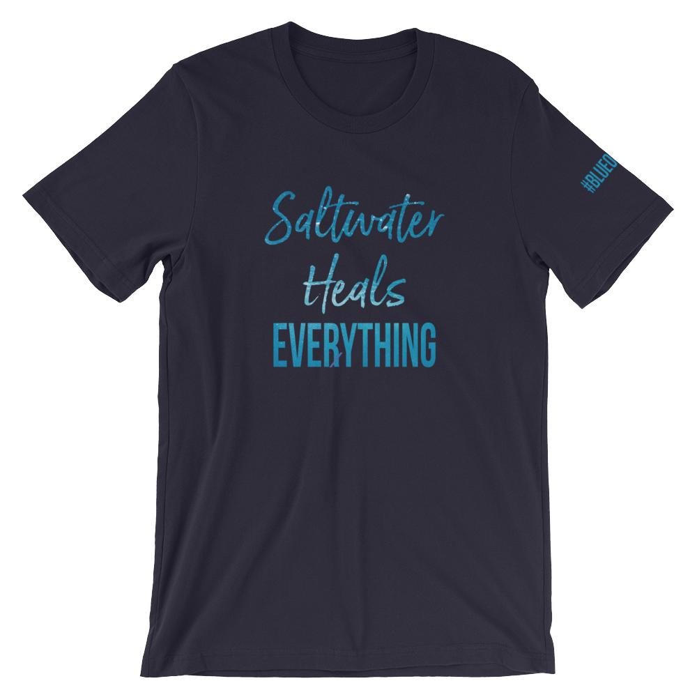 Saltwater Heals Everything | Beach & Ocean Quotes | Short-Sleeve T-Shirt | Navy Blue M