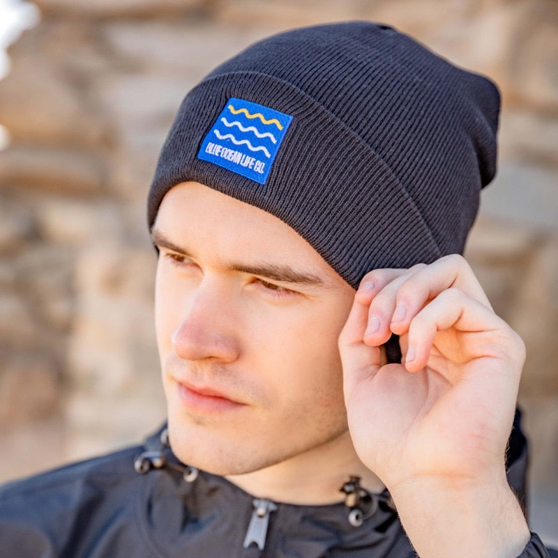 fitted blueprint unisex beanie in black 
